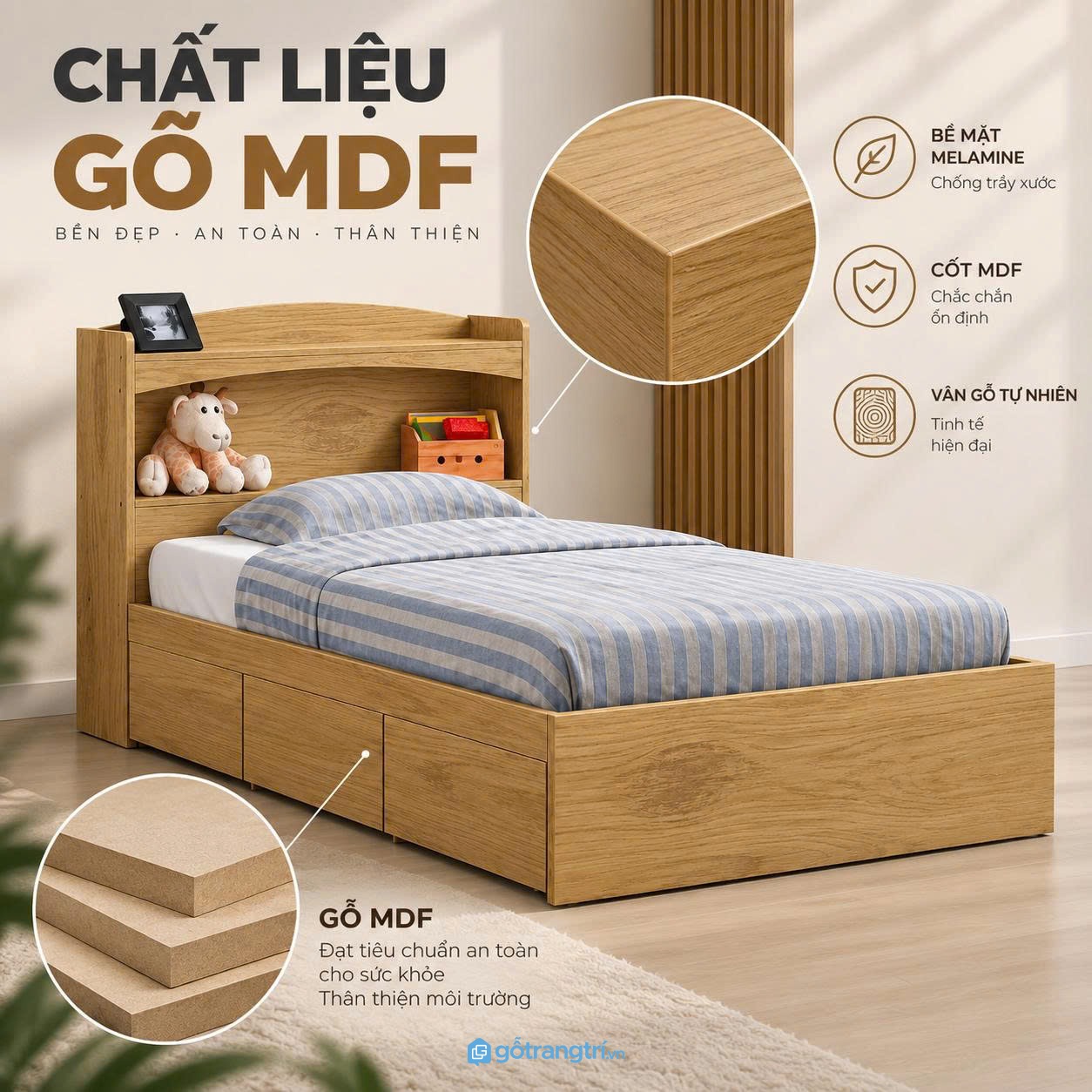 Hộc kéo lớn tăng không gian lưu trữ