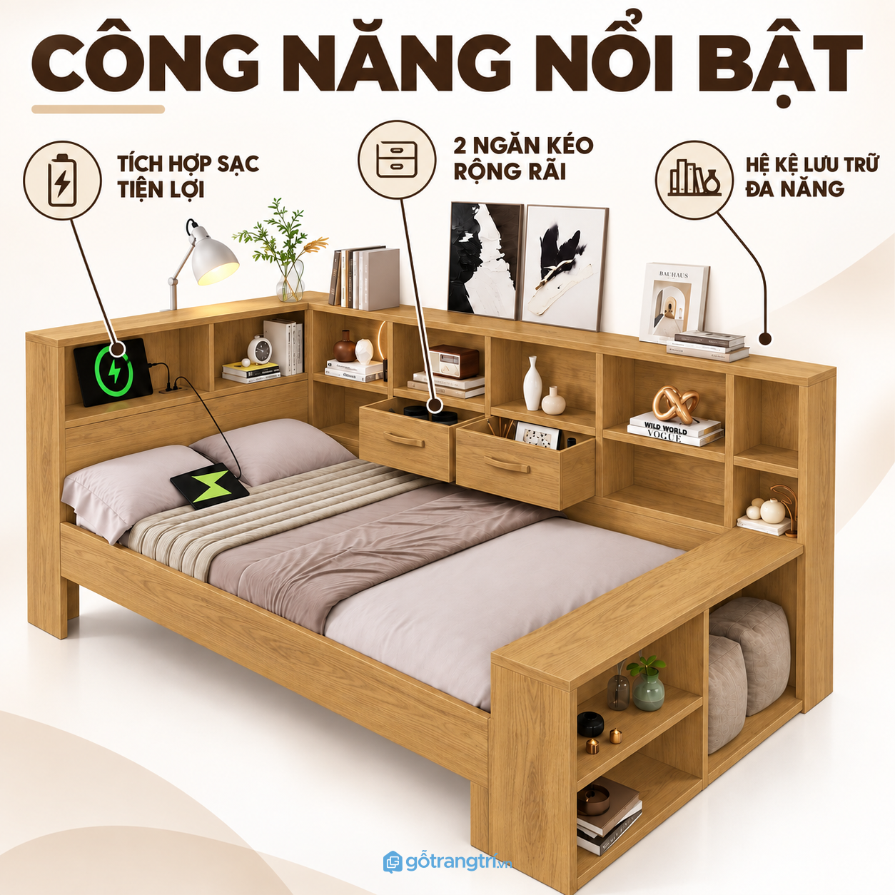Kệ đầu giường tăng khả năng lưu trữ Kệ đầu giường tăng khả năng lưu trữ