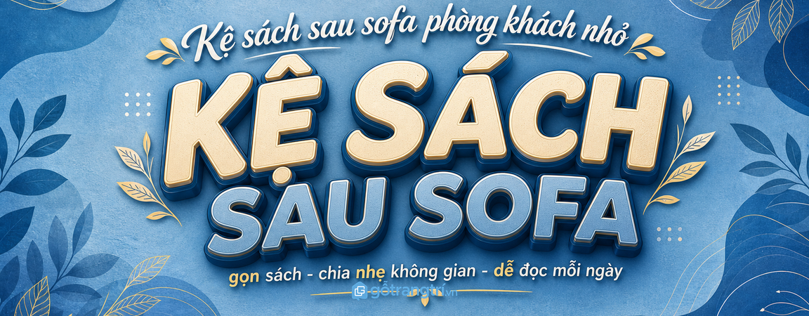 Kệ sách sau sofa phòng khách nhỏ: gọn sách, đẹp nền sofa và dễ thư giãn