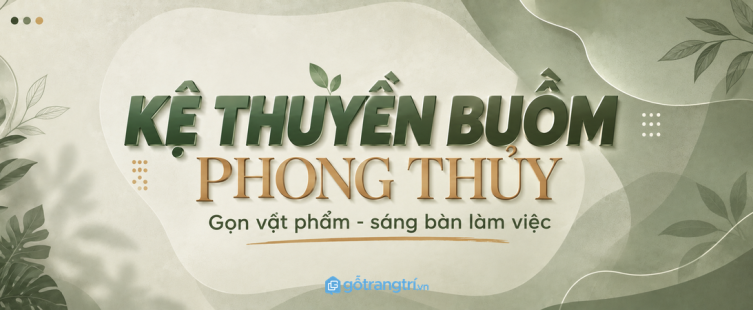 Kệ thuyền buồm phong thủy cho bàn làm việc: gọn vật phẩm, sáng góc làm việc và dễ giữ nếp
