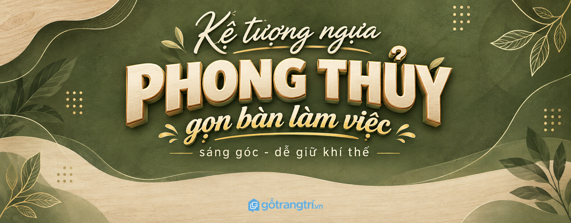 Kệ tượng ngựa phong thủy cho bàn làm việc nhỏ: gọn vật phẩm, sáng góc và dễ giữ khí thế