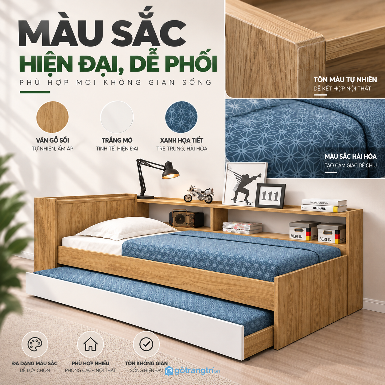 Kết hợp kệ đầu giường để tăng không gian sử dụng Kết hợp kệ đầu giường để tăng không gian sử dụng