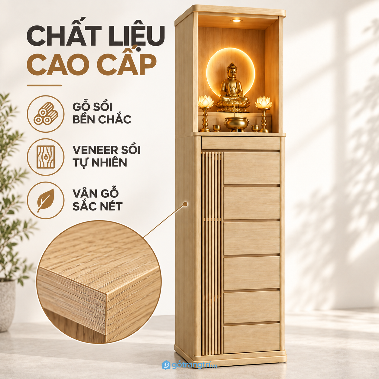 Khoang thờ kết hợp đèn LED ánh sáng ấm