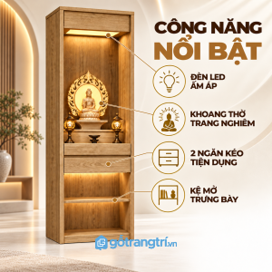 Khoang thờ kết hợp ngăn kéo và kệ mở