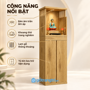 Khoang thờ kết hợp ngăn kéo và tủ 2 cánh