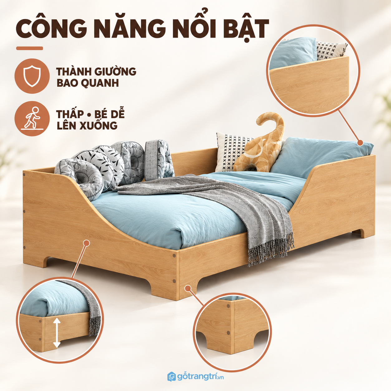 Kiểu dáng thấp thuận tiện cho phòng ngủ của bé