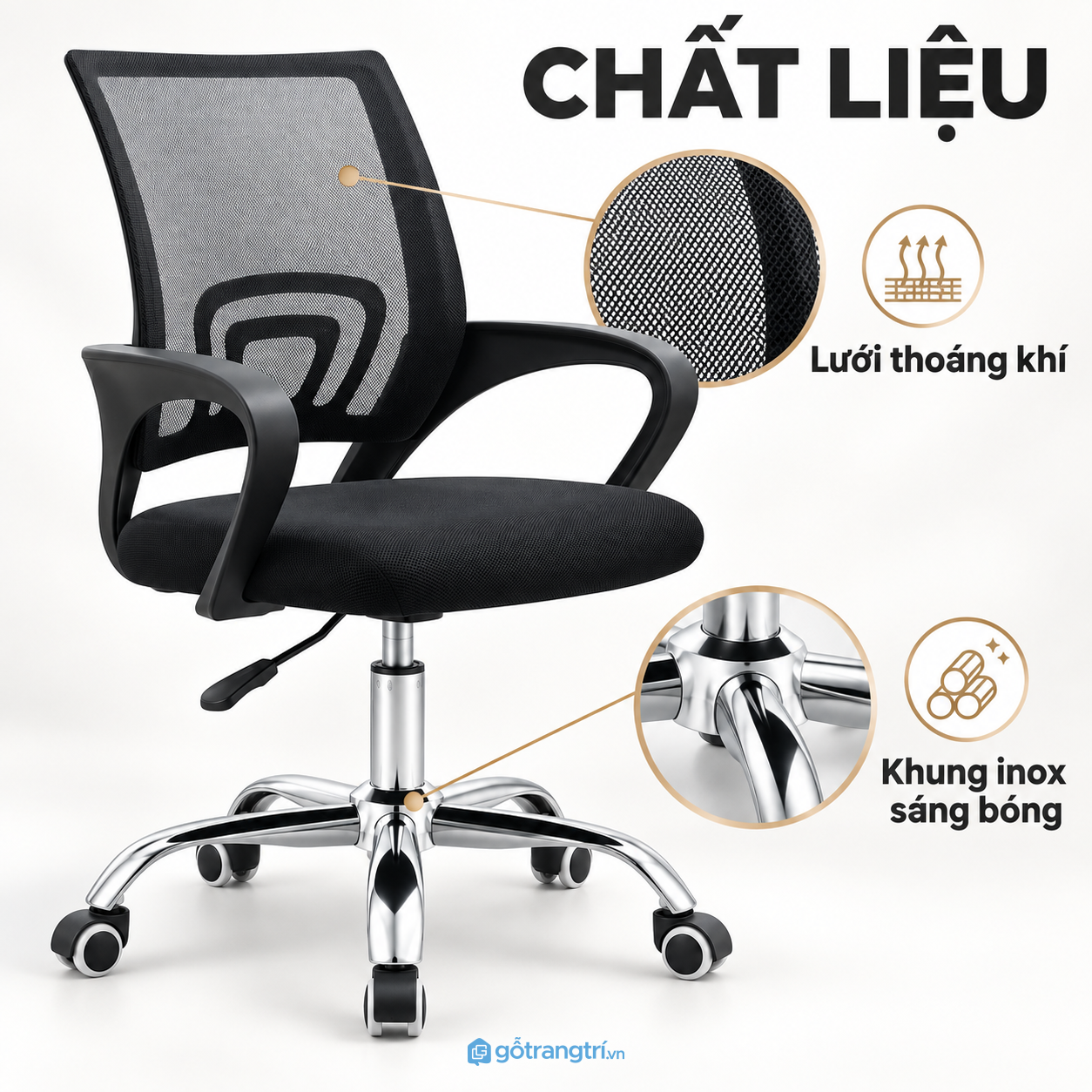 Lưng lưới thoáng khí, đệm ngồi dễ sử dụng Lưng lưới thoáng khí, đệm ngồi dễ sử dụng