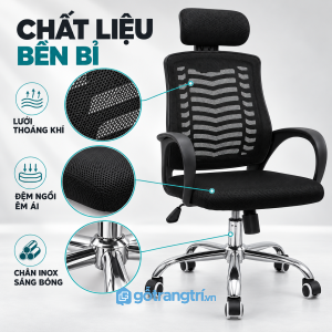 Lưng lưới thoáng, phù hợp nhu cầu làm việc hằng ngày