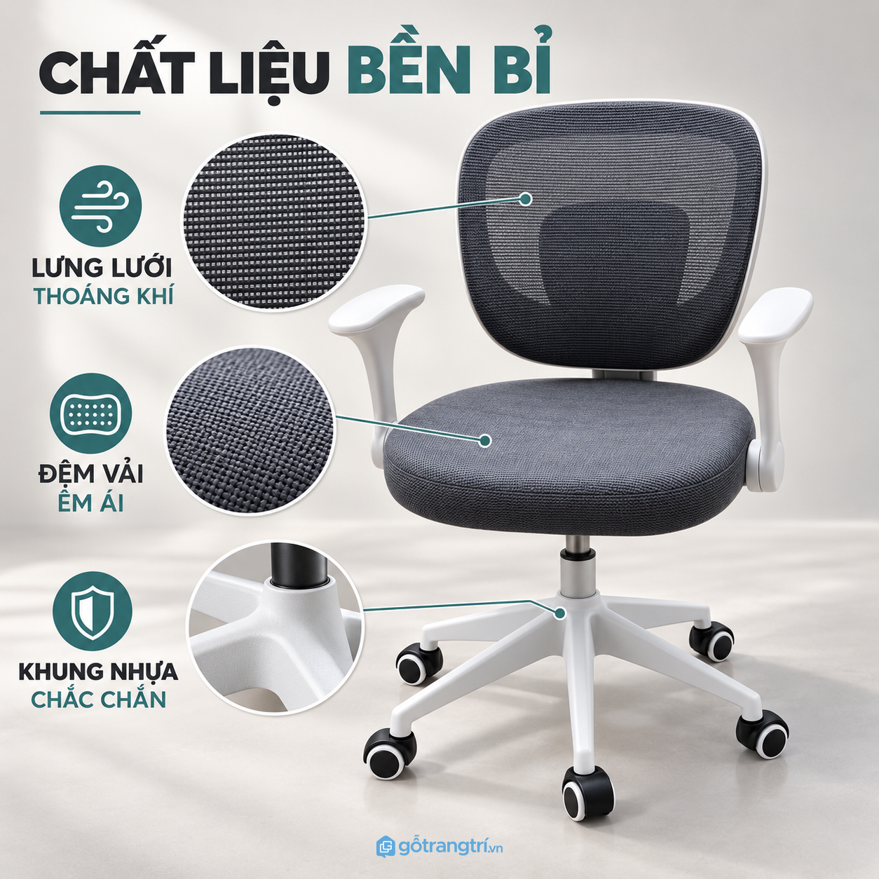 Lưng lưới thông thoáng, phù hợp khi bé ngồi học lâu