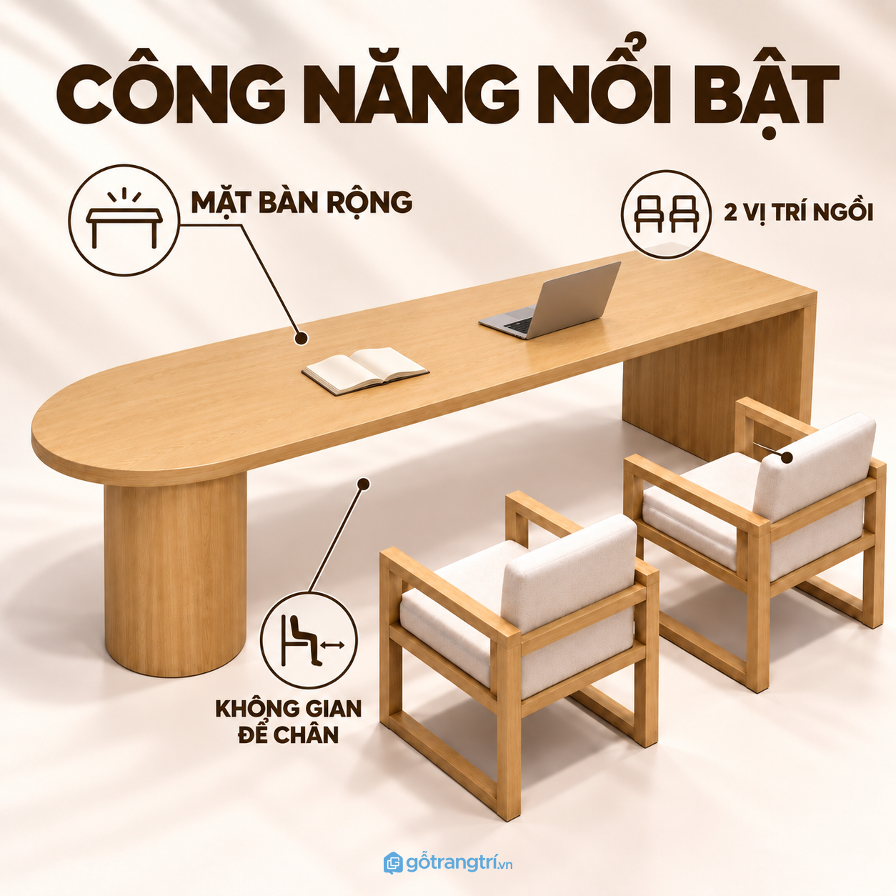 Mặt bàn dài rộng, dùng tốt cho một hoặc hai người