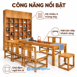 Mặt bàn dài thuận tiện tiếp khách và thưởng trà