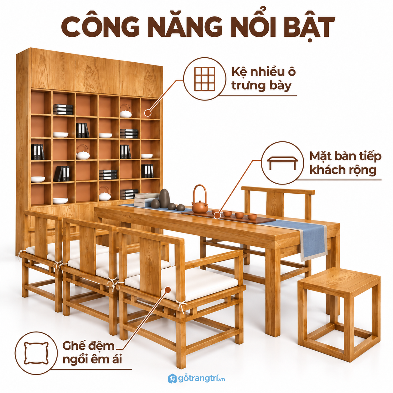 Mặt bàn dài thuận tiện tiếp khách và thưởng trà Mặt bàn dài thuận tiện tiếp khách và thưởng trà