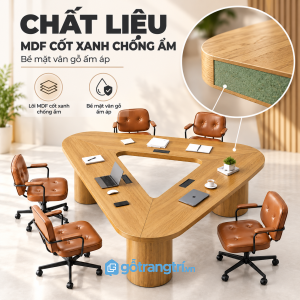 Mặt bàn gỗ rộng, bố trí thiết bị thuận tiện
