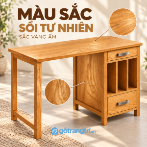 Mặt bàn rộng, bề mặt vân gỗ dễ phối
