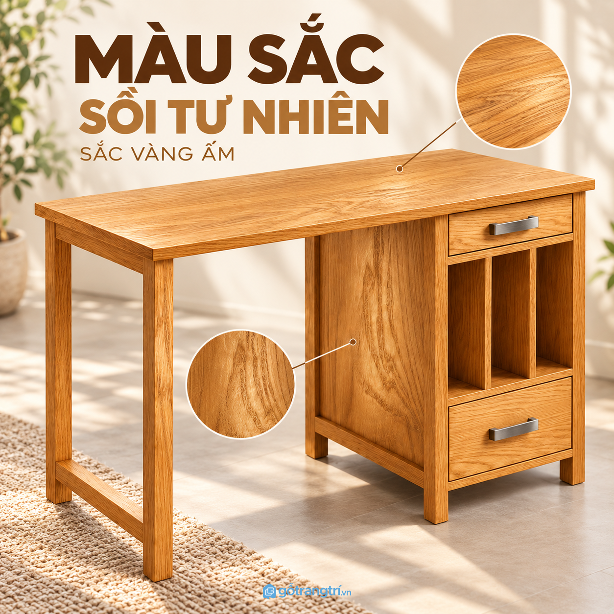 Mặt bàn rộng, bề mặt vân gỗ dễ phối Mặt bàn rộng, bề mặt vân gỗ dễ phối