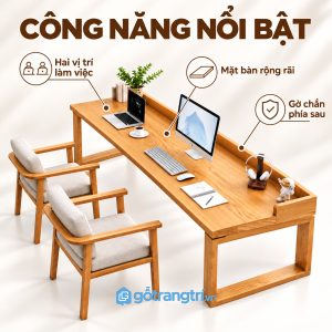 Mặt bàn rộng cho máy tính và hai vị trí làm việc