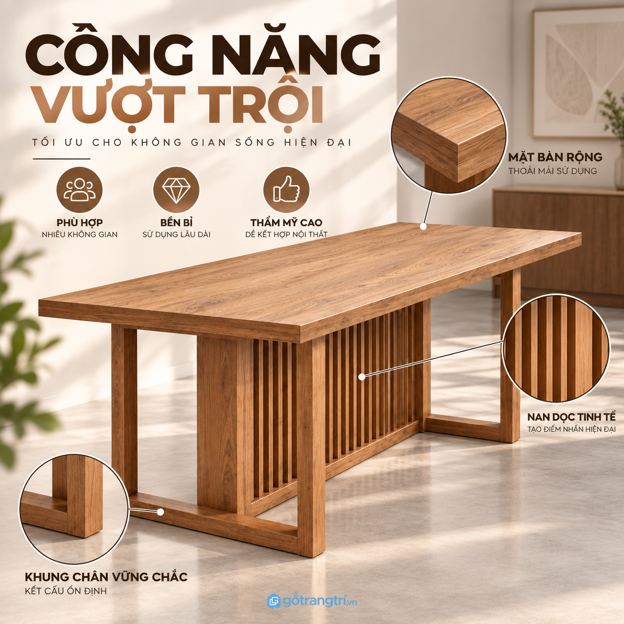 Mặt bàn rộng cho máy tính và tài liệu Mặt bàn rộng cho máy tính và tài liệu