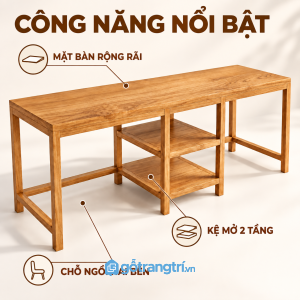 Mặt bàn rộng, kệ giữa tăng diện tích sử dụng