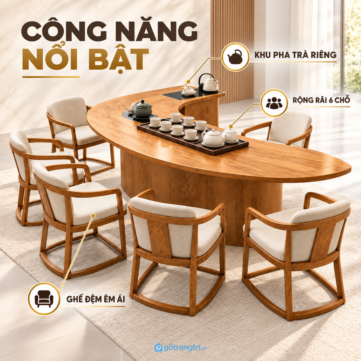 Mặt bàn rộng, phục vụ nhiều người cùng lúc