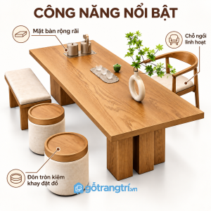Mặt bàn rộng thuận tiện tiếp khách và thưởng trà