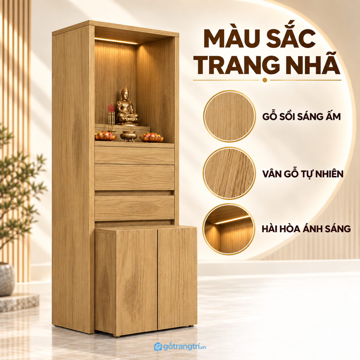 Màu gỗ sáng dễ phối với nội thất phòng khách