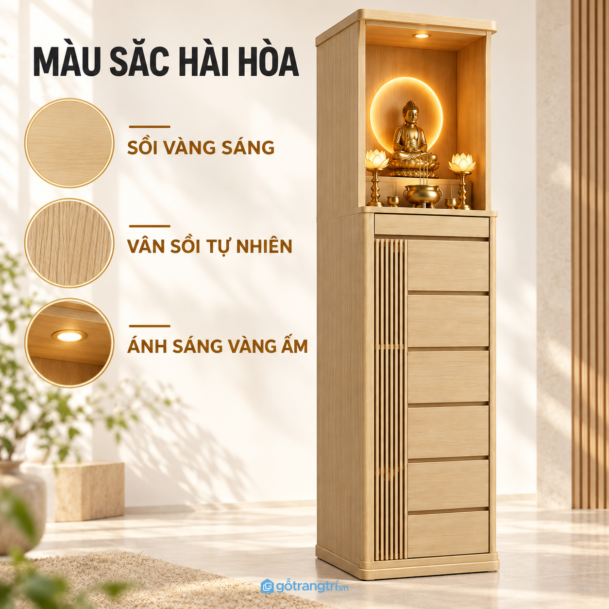Màu gỗ sáng dễ phối với nội thất trong nhà