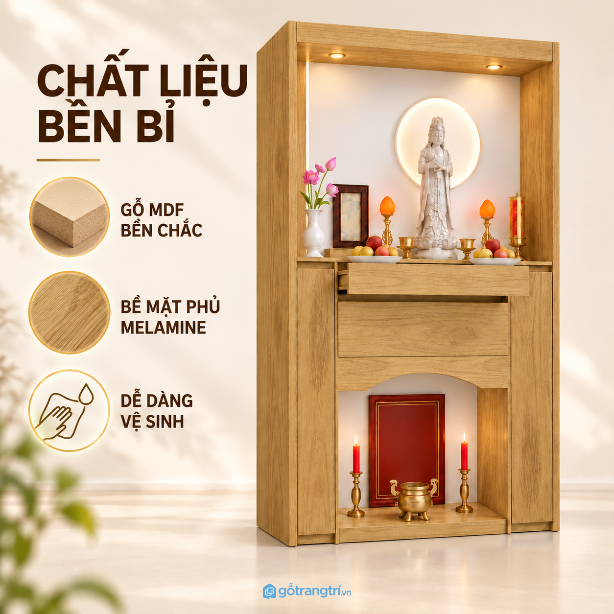 Màu gỗ sáng, dễ vệ sinh và phối nội thất