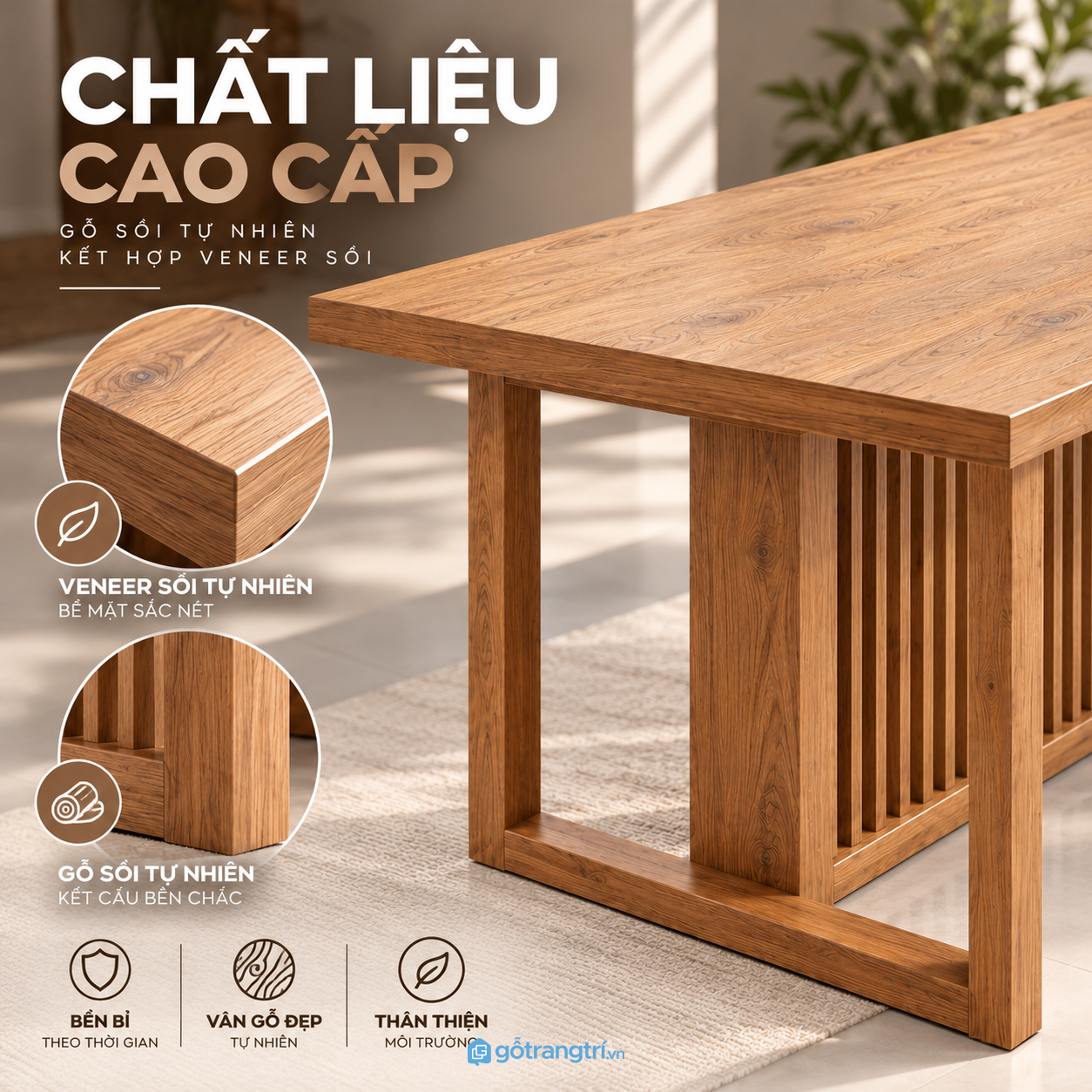 Màu nâu gỗ ấm, bề mặt dễ phối nội thất Màu nâu gỗ ấm, bề mặt dễ phối nội thất