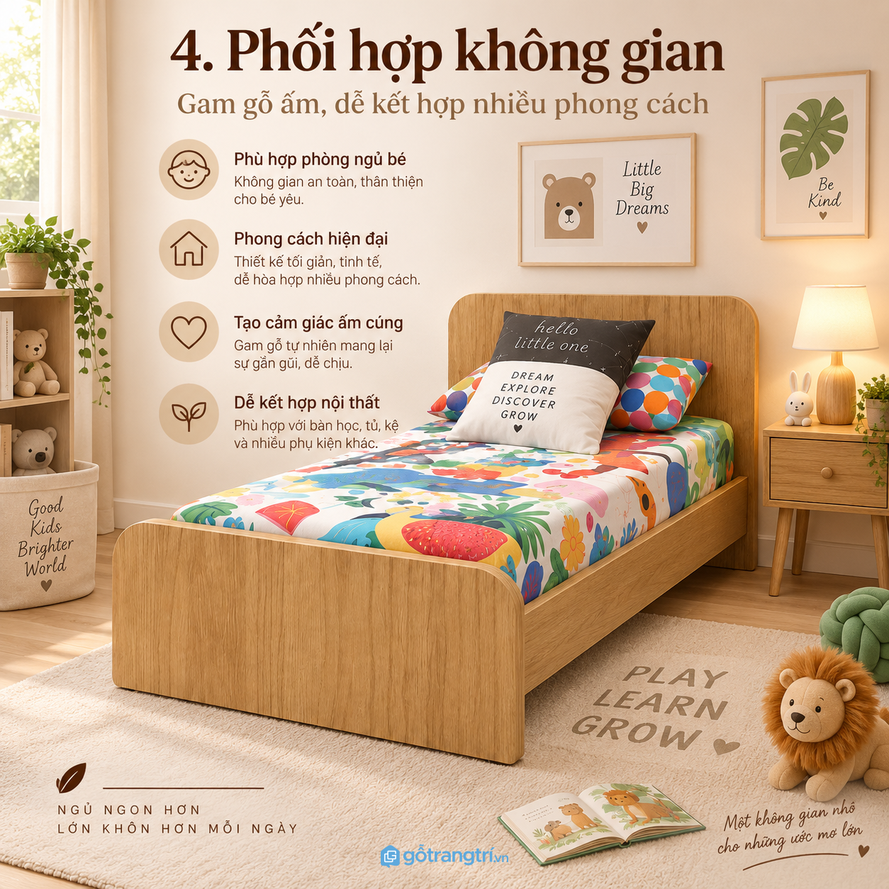 Màu vân gỗ sáng dễ phối nhiều không gian