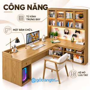 Nhiều khu vực lưu trữ cho sách và phụ kiện máy tính