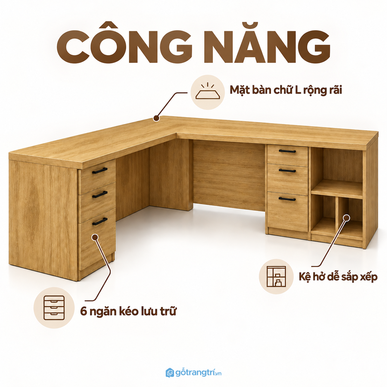 Nhiều ngăn kéo và khoang mở tăng khả năng lưu trữ