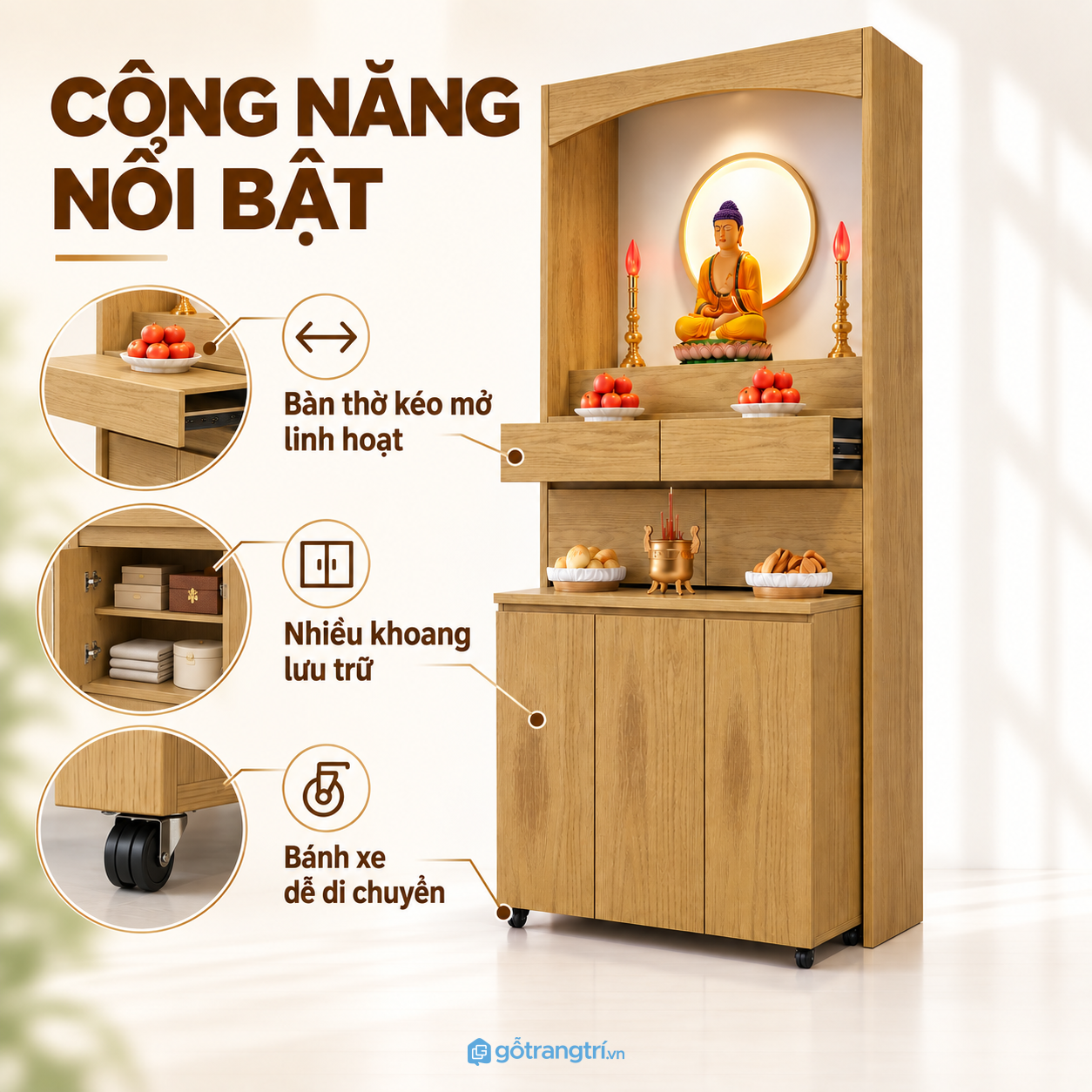 Nhiều ngăn kéo và tủ cánh kín