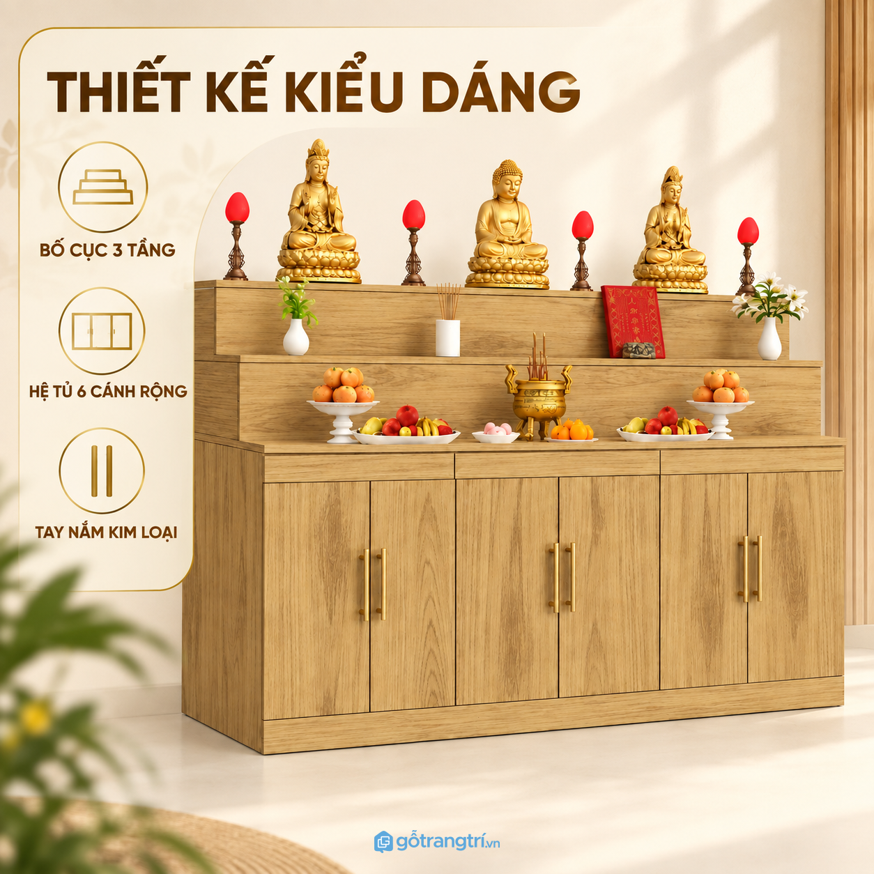 Thiết kế 2 tầng hiện đại, bố cục thờ rõ ràng
