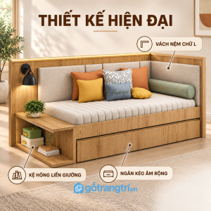 Thiết kế áp góc hiện đại với phần tựa lưng bọc nệm
