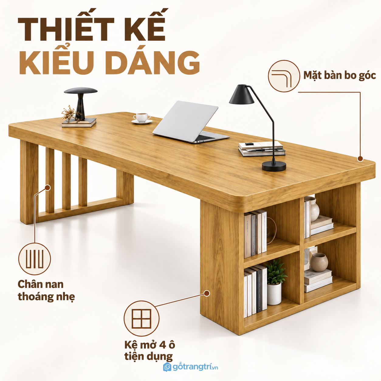 Thiết kế bàn chữ nhật hiện đại với mặt bàn rộng