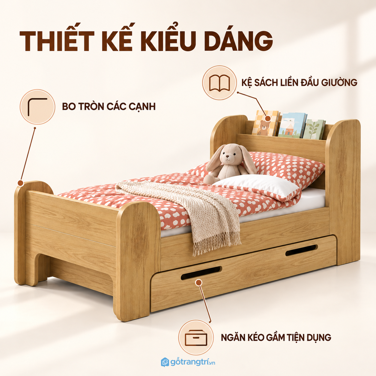 Thiết kế bo góc mềm mại, phù hợp phòng trẻ
