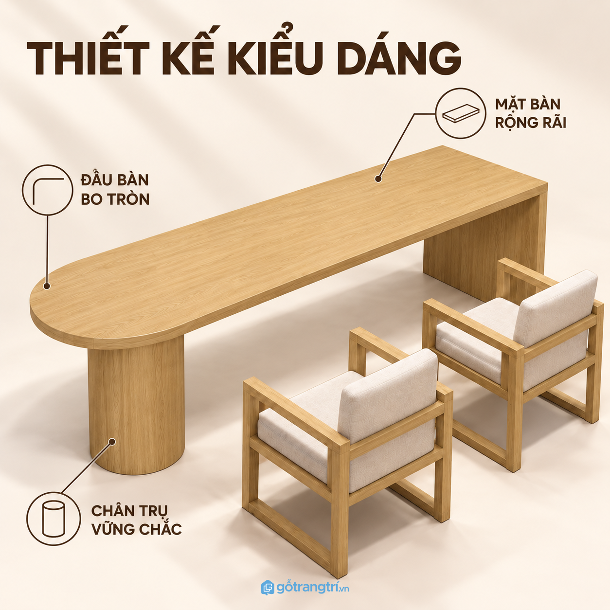 Thiết kế bo tròn một đầu mềm mại, dễ bố trí