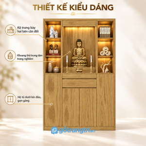 Thiết kế cân đối, trang nghiêm cho khu vực thờ