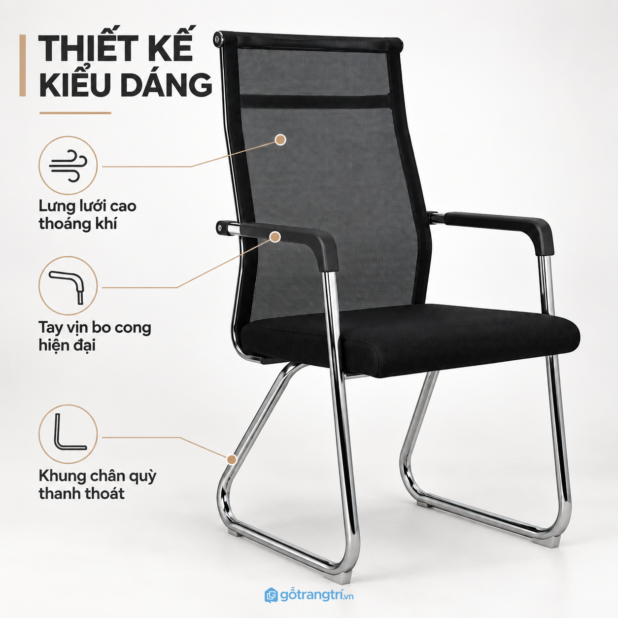 Thiết kế chân quỳ hiện đại, lưng cao gọn mắt