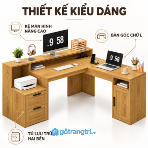 Thiết kế chữ L hiện đại, chia khu vực làm việc rõ ràng