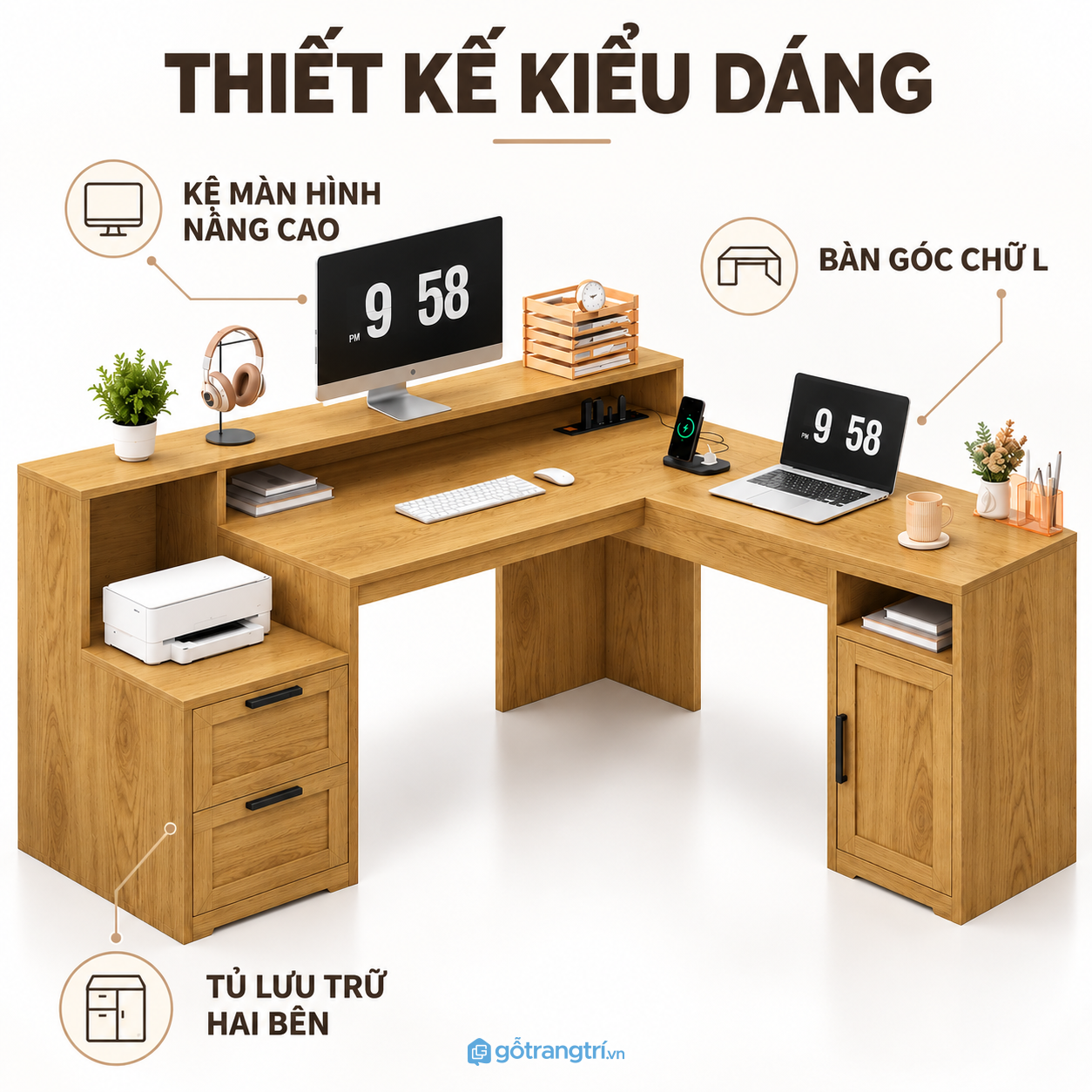 Thiết kế chữ L hiện đại, chia khu vực làm việc rõ ràng Thiết kế chữ L hiện đại, chia khu vực làm việc rõ ràng
