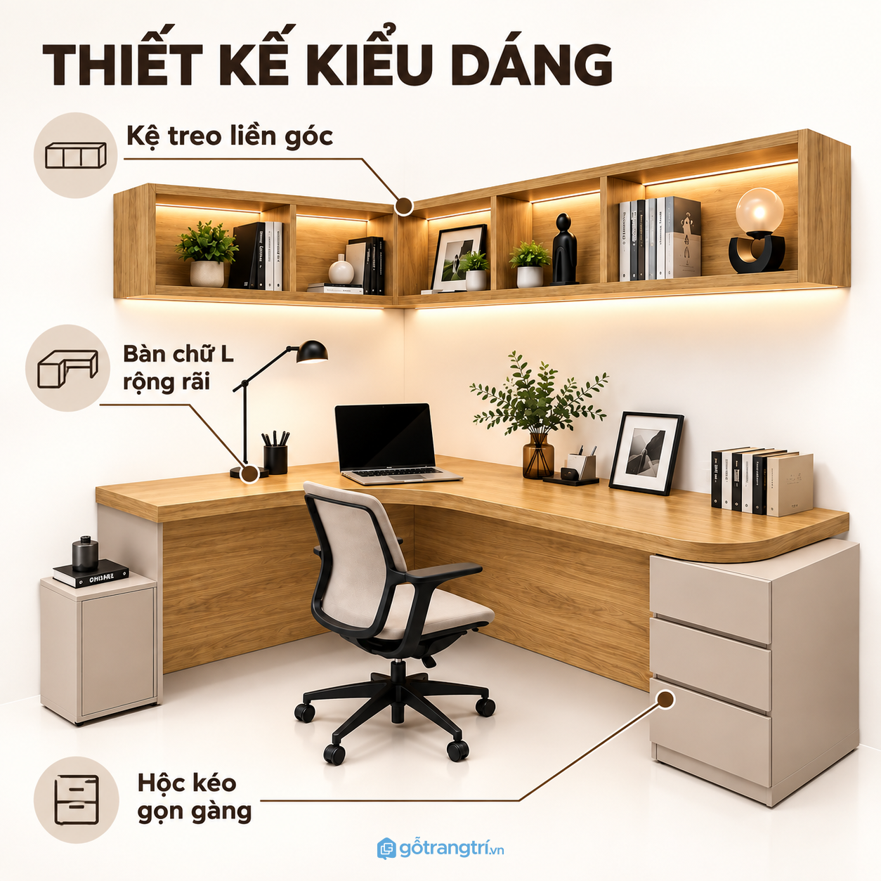 Thiết kế chữ L hiện đại, tận dụng góc phòng