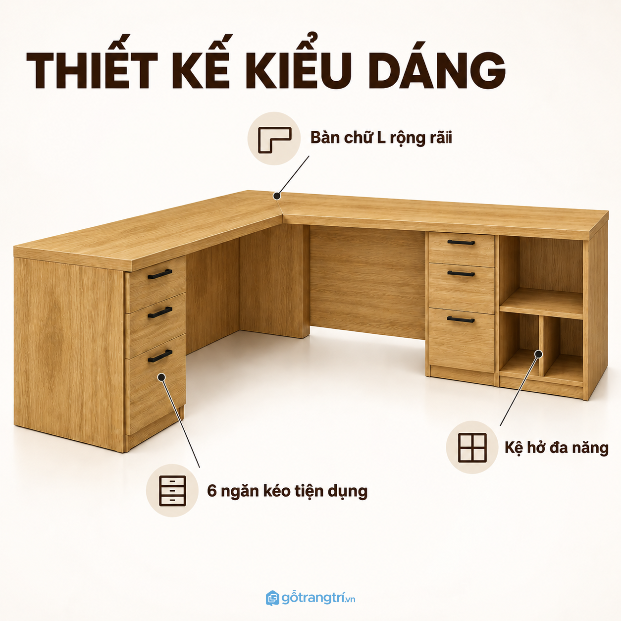 Thiết kế chữ L rộng, tận dụng tốt góc phòng