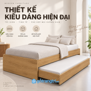 Thiết kế giường kéo thấp, gọn cho phòng có diện tích nhỏ