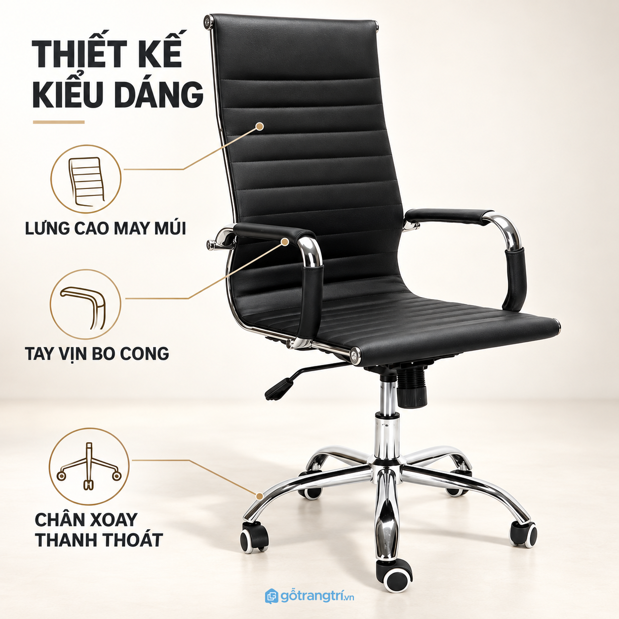 Thiết kế lưng cao hiện đại, hình thức gọn