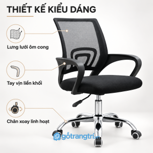 Thiết kế lưng lưới gọn, phù hợp văn phòng hiện đại