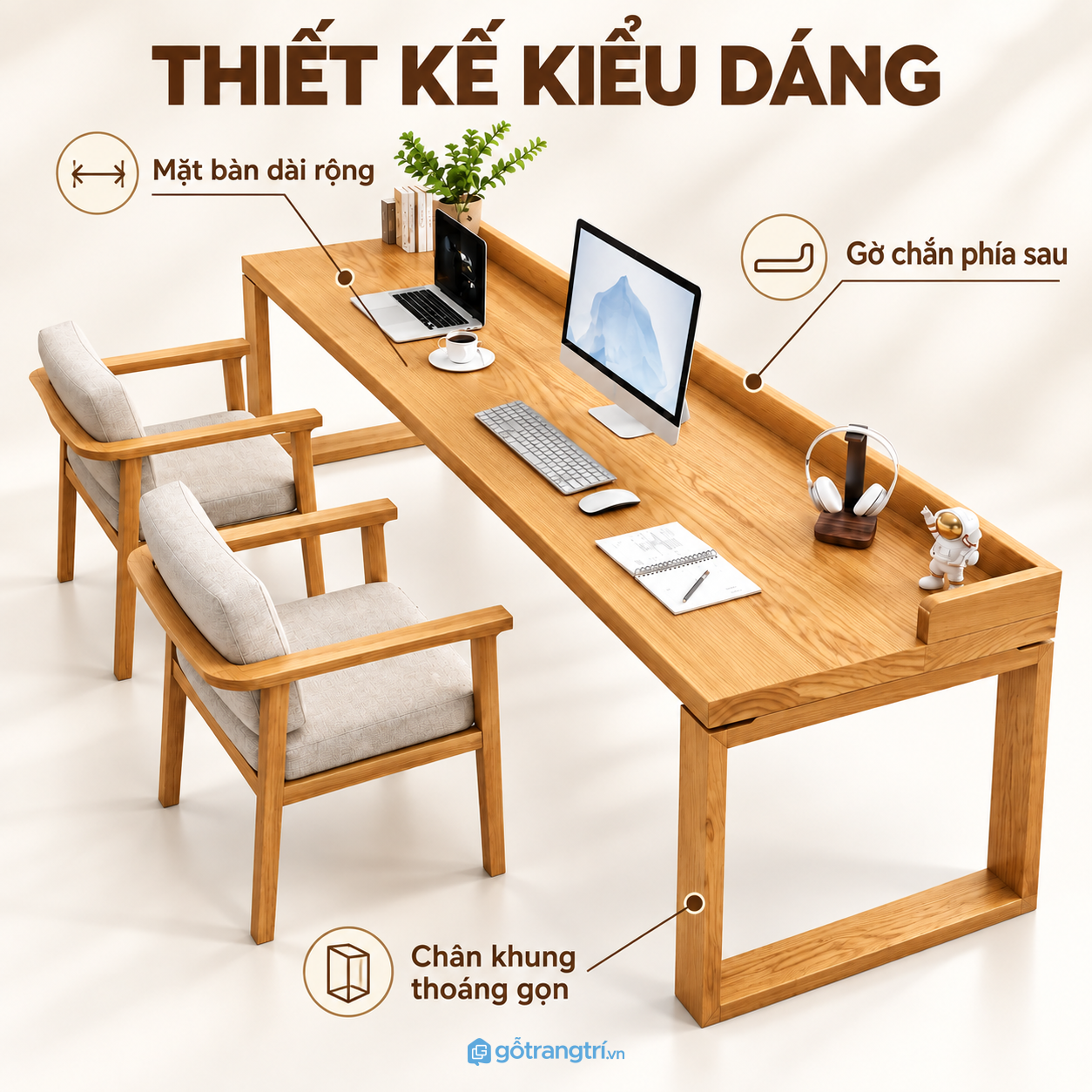 Thiết kế tối giản với mặt bàn dài, dễ sử dụng