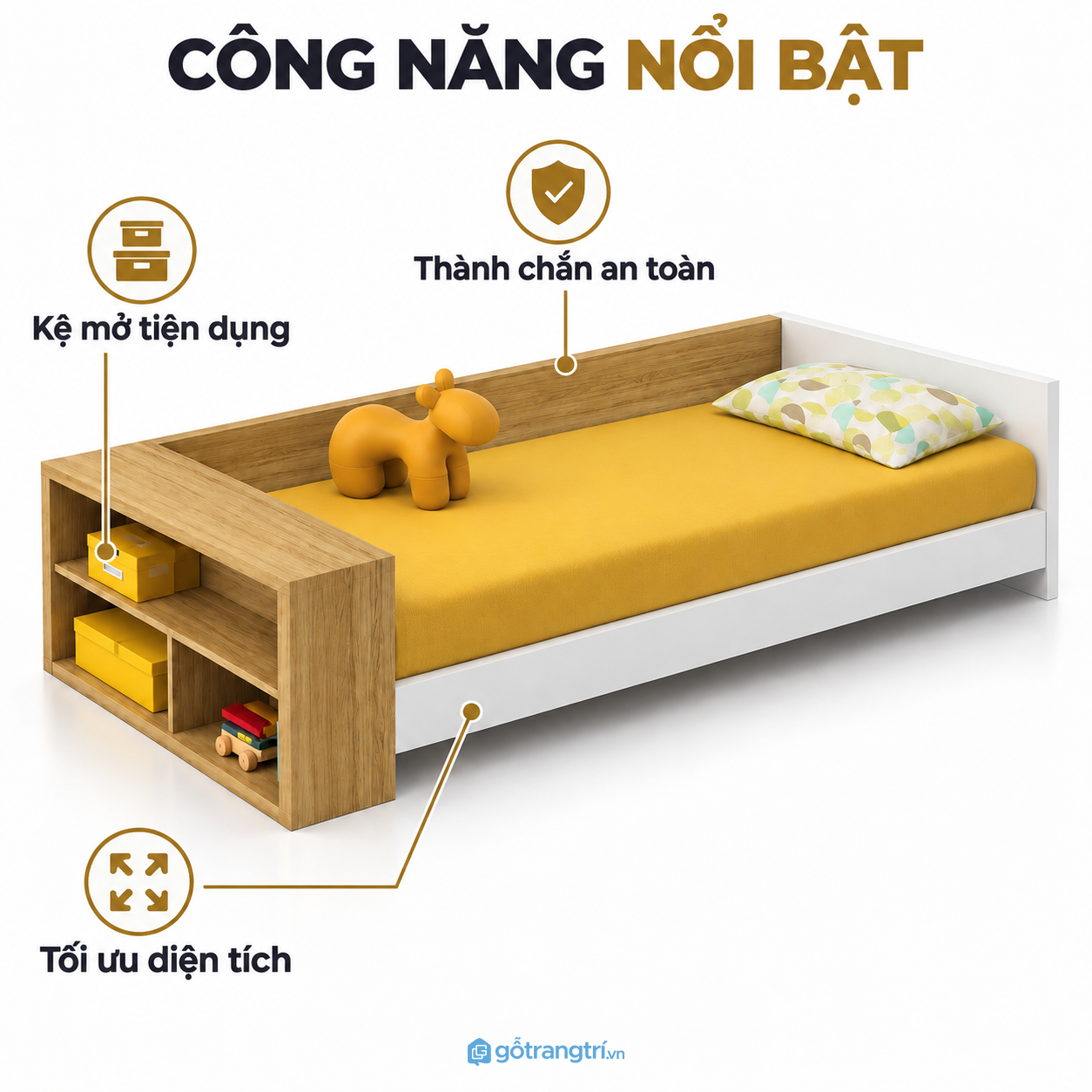 Tích hợp kệ để đồ tiện lợi cho bé