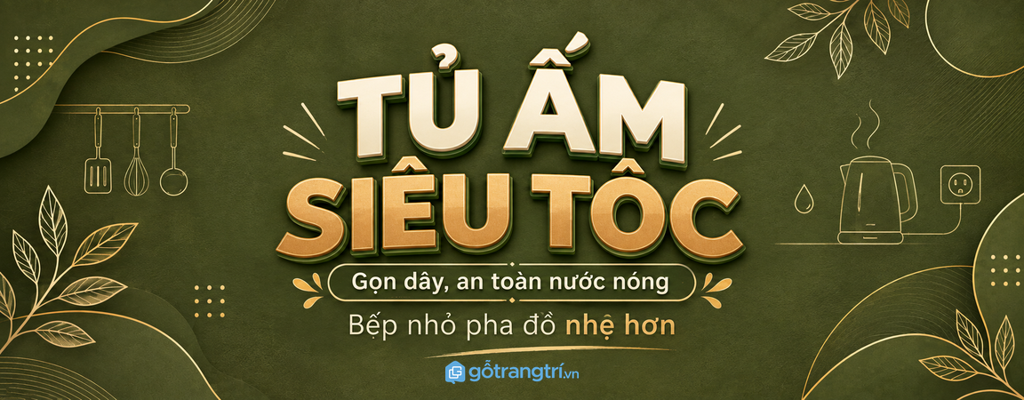 Tủ ấm siêu tốc cho bếp nhỏ: gọn dây điện, an toàn nước nóng và dễ pha đồ