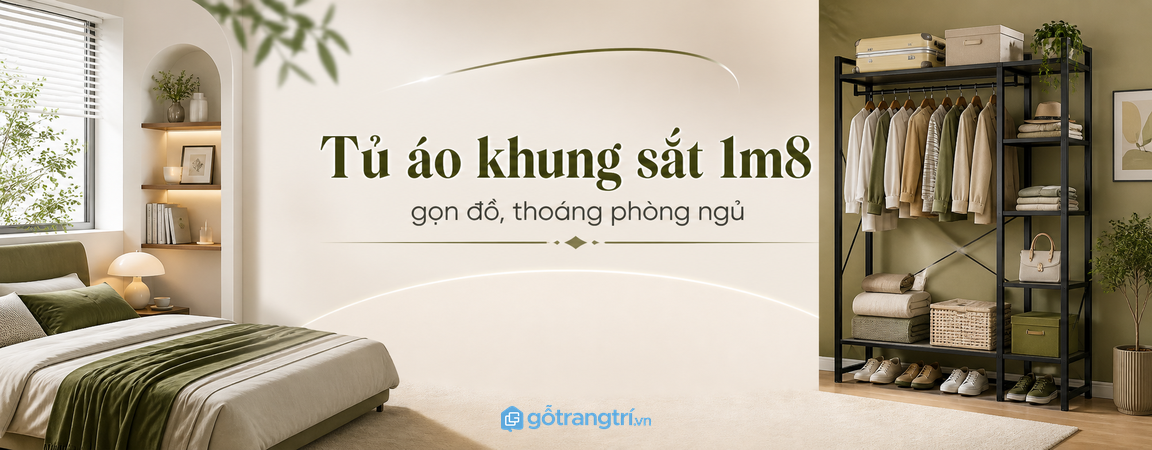 Tủ quần áo khung sắt 1m8 GHS-5080: gọn đồ, thoáng phòng ngủ nhỏ